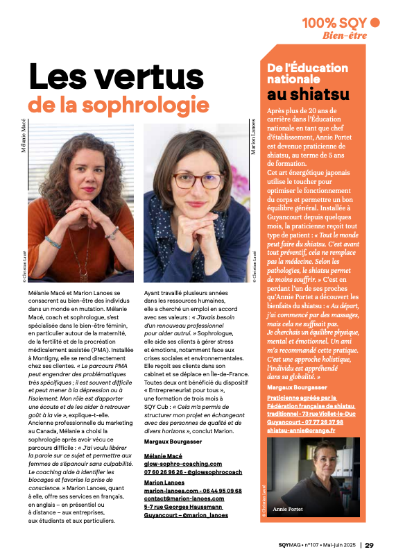 Article SQY Mag, sophrologue Montigny le Bretonneux